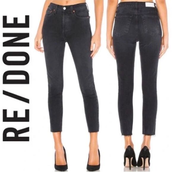 ReDone Ankle Crop Black High Rise Jeans - Picture 1 of 10